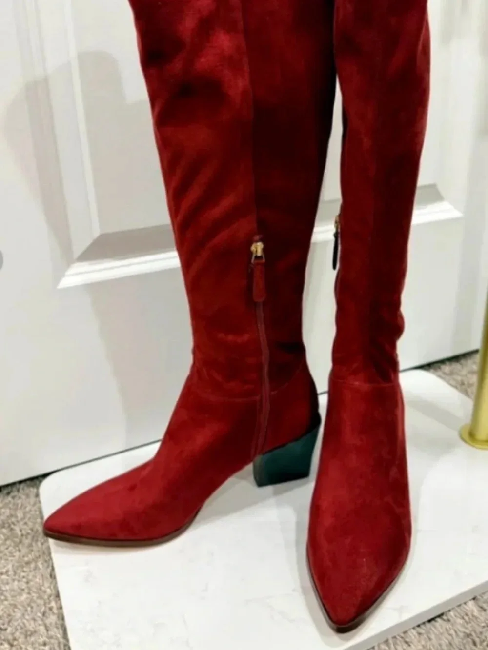 Women's Over-the-Knee Pointed-Toe Suede Boots — Red